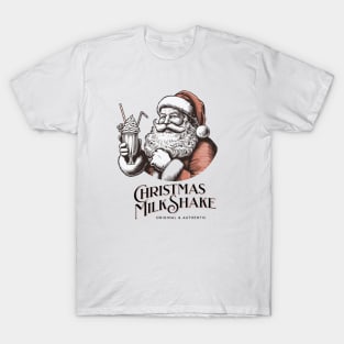 Christmas Print Design of Santa Claus drinking milkshake T-Shirt